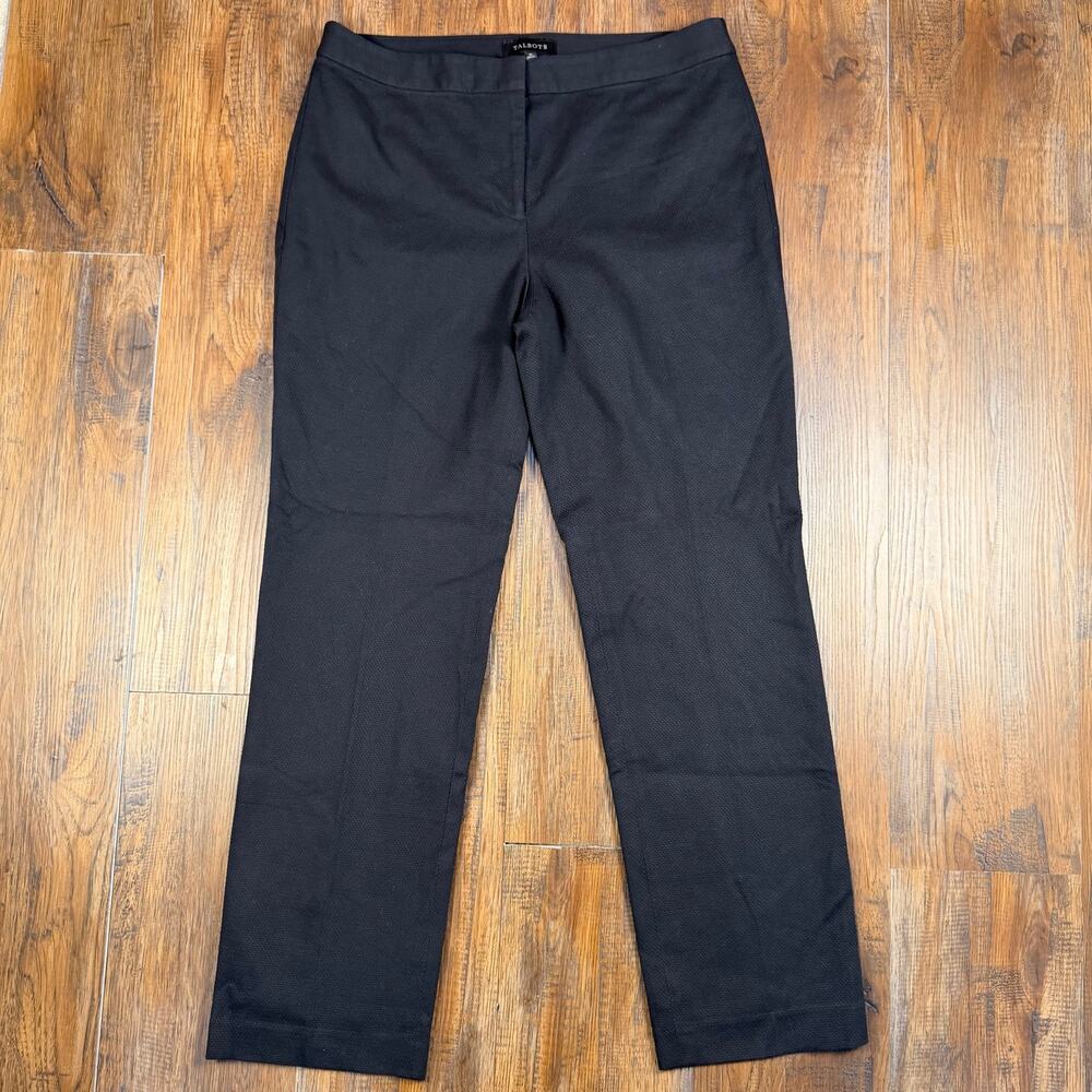 Talbots size 10 Black lined flat front dress pants textured straight leg career